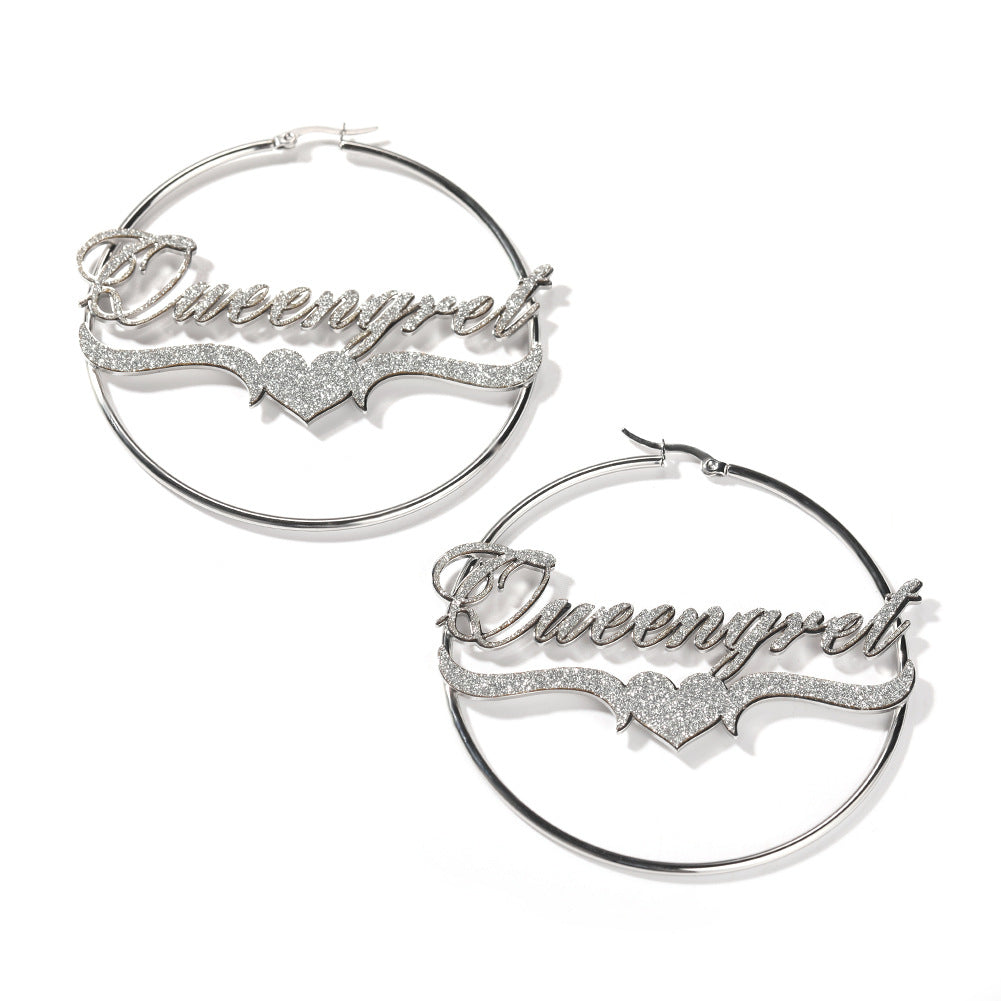 Personalized Stainless Steel Letter Hoop Earrings for Women - Micro Pave Statement Name Earrings in Gold and Silver Colors product image
