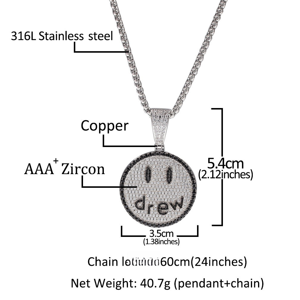 Smiley Face Cubic Zirconia Pendant Necklace for Women and Teen Girls, Gold Plated or Silver Plated Statement Chain Necklace