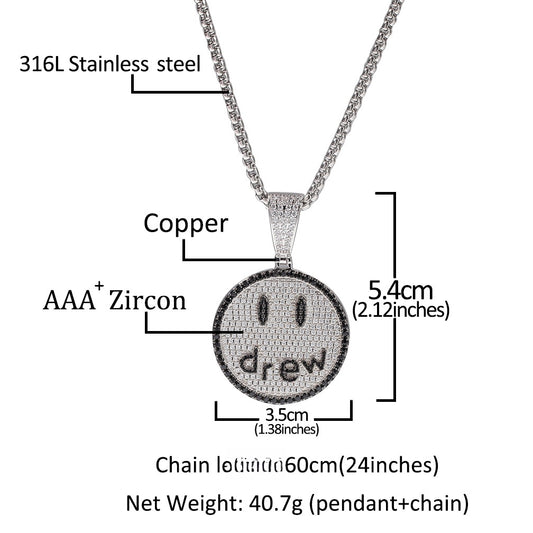 Smiley Face Cubic Zirconia Pendant Necklace for Women and Teen Girls, Gold Plated or Silver Plated Statement Chain Necklace
