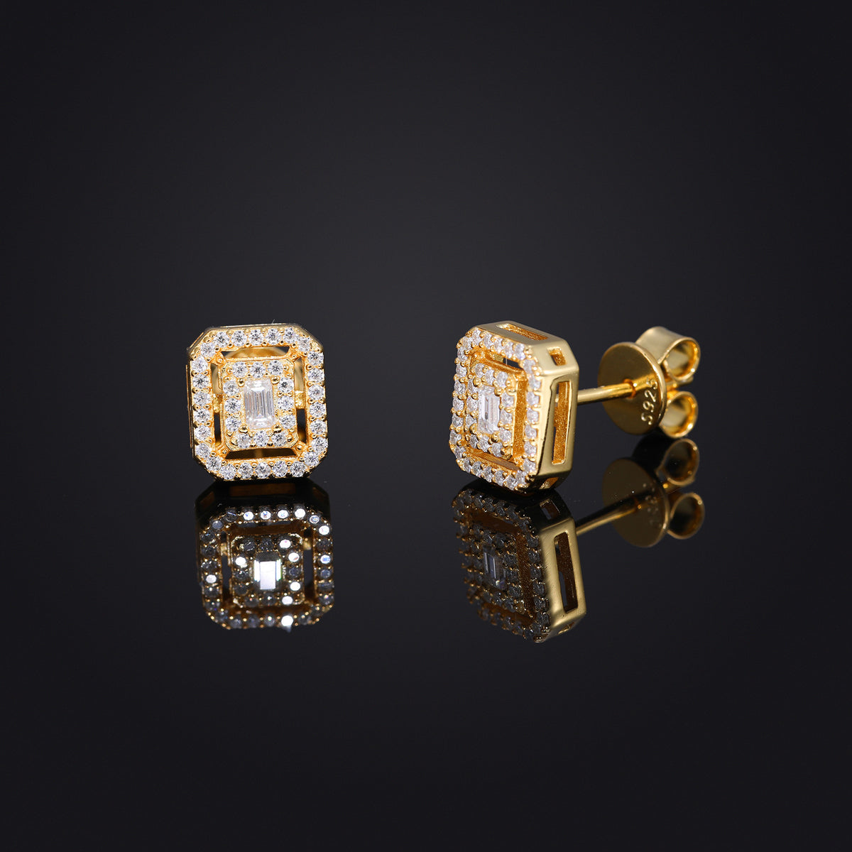 Moissanite Geometric Stud Earrings for Men and Women, Iced-Out Square Hip Hop Earrings product image