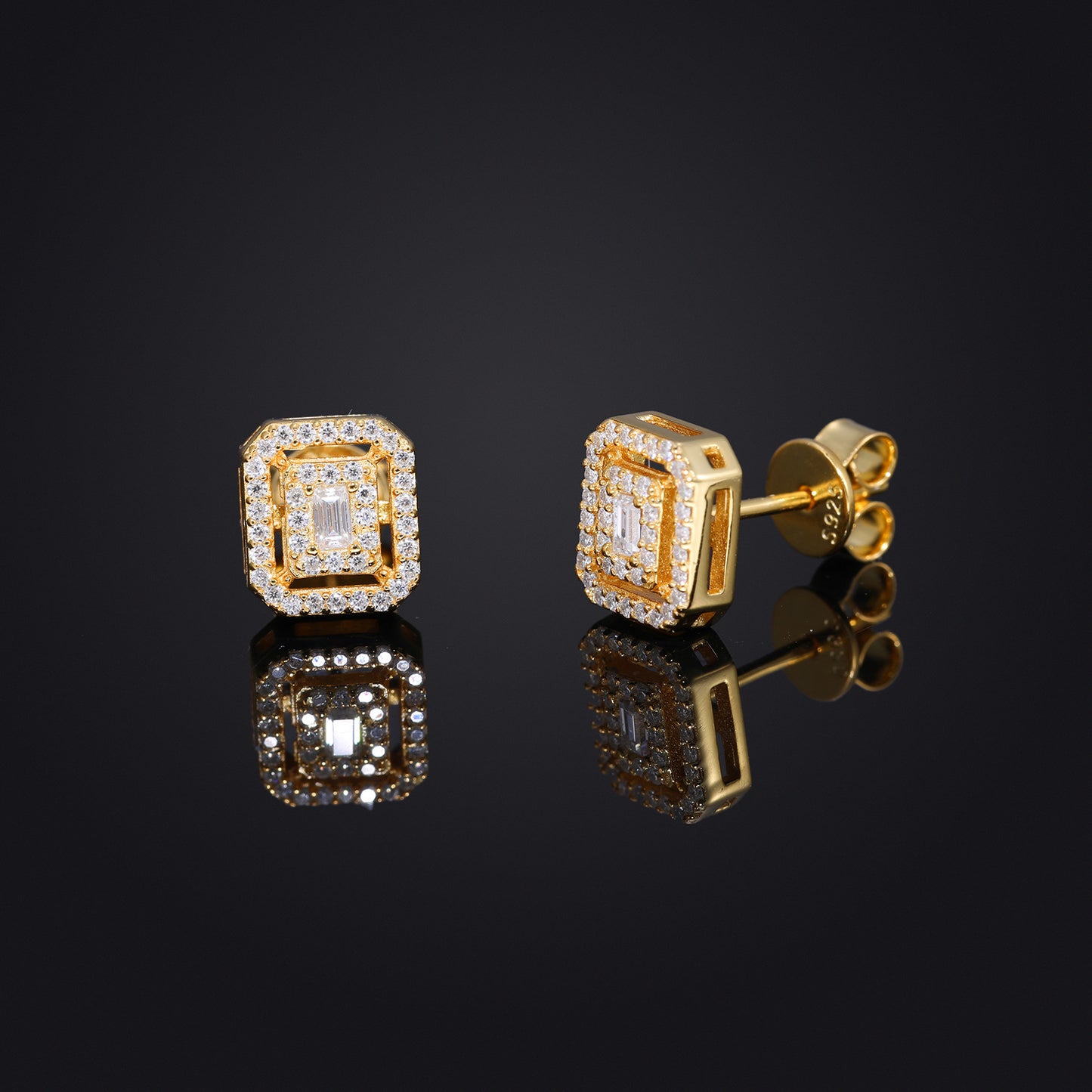 Moissanite Geometric Stud Earrings for Men and Women, Iced-Out Square Hip Hop Earrings product image
