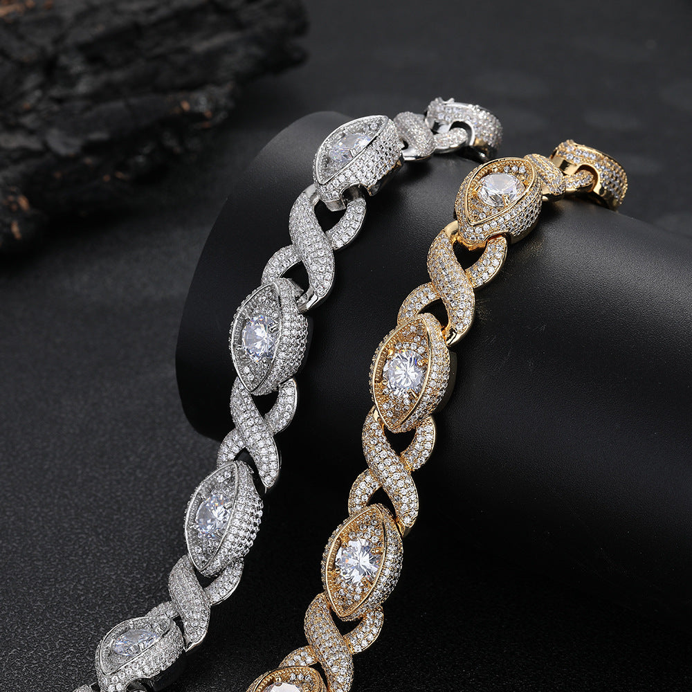 Iced Out Infinity Eye Cuban Link Chain Bracelet & Necklace 15MM product image