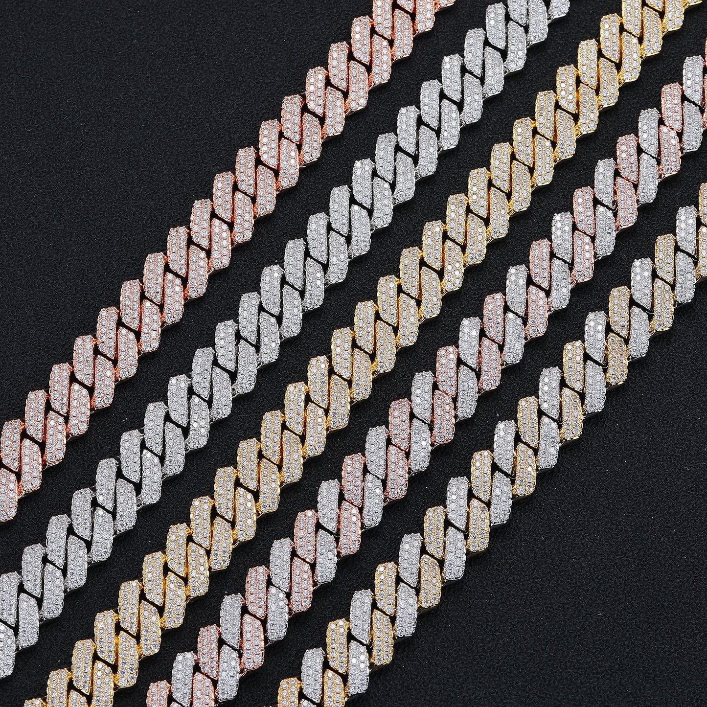 Iced Out Cuban Link Chain Necklace Bracelet in Rose Gold Tone, 14mm Hip Hop Statement Jewelry