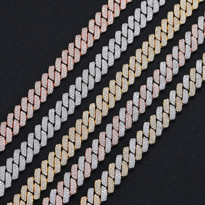 Iced Out Cuban Link Chain Necklace Bracelet in Rose Gold Tone, 14mm Hip Hop Statement Jewelry