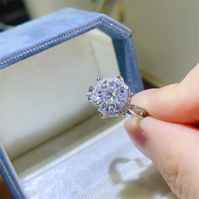 Floral Moissanite Ring for Women, 1 Carat or 2 Carat Engagement Ring, Halo Style Promise Ring product image