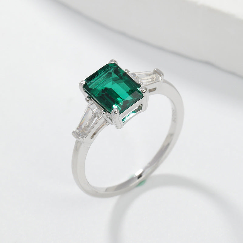 Emerald Green Three-Stone Ring with Baguette Accents product image