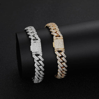 10 mm Iced Cuban Hip Hop Necklace or Bracelet with Cubic Zirconia on a Copper Base - CHA041