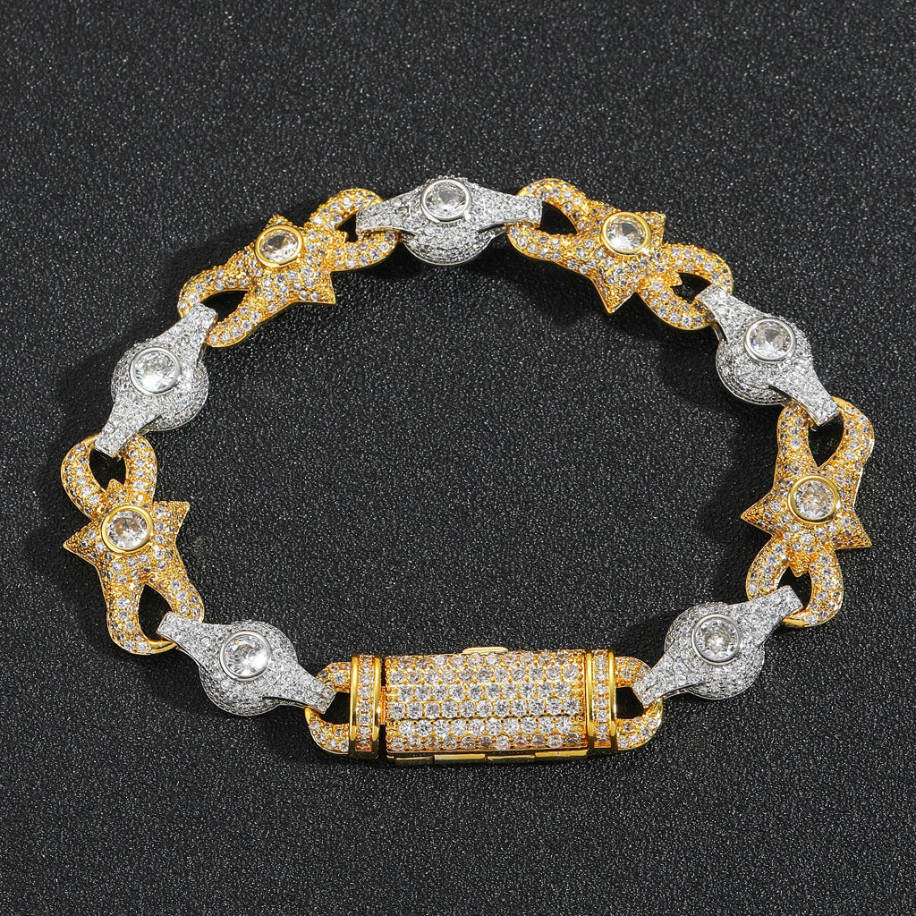 Hip Hop Vintage Bow Butterfly Round Cubic Zirconia Bracelet for Men and Women