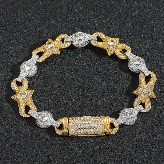 Hip Hop Vintage Bow Butterfly Round Cubic Zirconia Bracelet for Men and Women