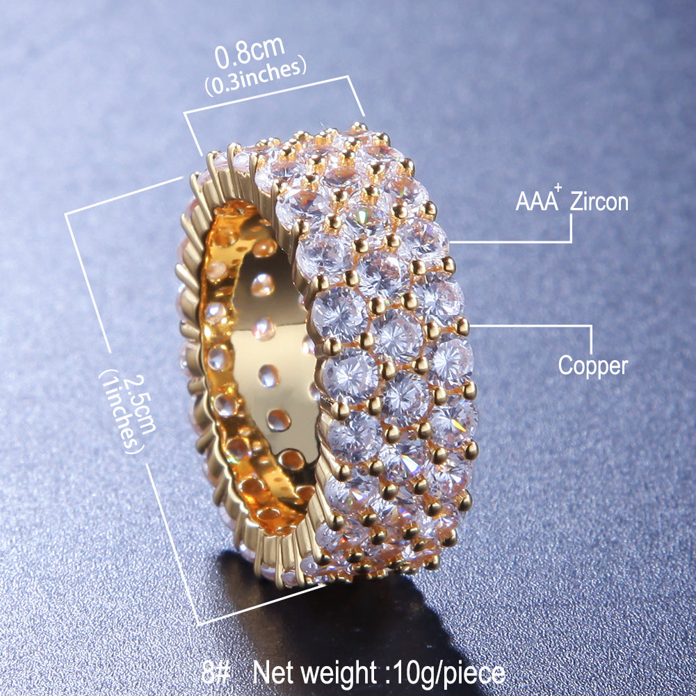 Unisex 3-Row Cubic Zirconia Band Ring in Gold or Silver Tone - Elegant Statement Stackable Ring product image