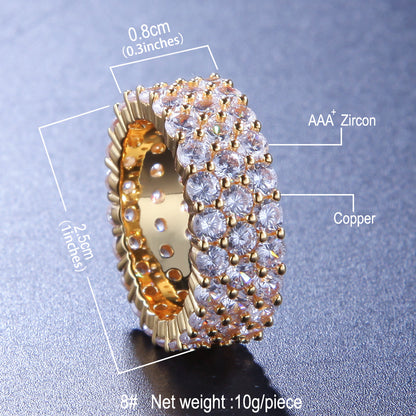 Unisex 3-Row Cubic Zirconia Band Ring in Gold or Silver Tone - Elegant Statement Stackable Ring