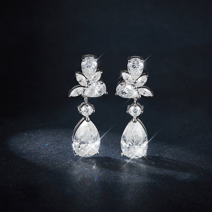 Moissanite Drop Earrings for Women, Pear Leaf Stud Dangle Earrings