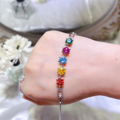 Colorful Moissanite Tennis Bracelet for Women, Sweet Snowflake-Inspired Link Bracelet