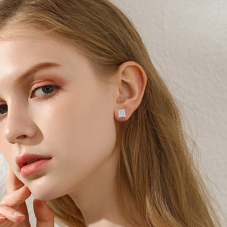 Geometric Square Pavé Stud Earrings, Hip Hop Style Unisex Sparkle Earrings product image