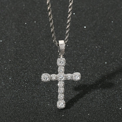 Light Luxury Cross Iced Link Cubic Zirconia Pendant Necklace for Men and Women