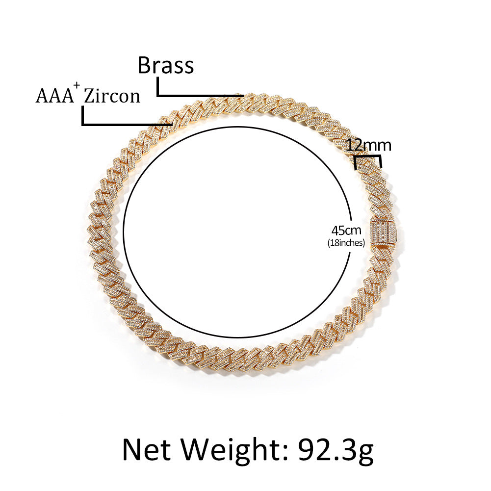 Iced Out Cuban Link Chain Necklace & Bracelet Set with Square Cubic Zirconia, Gold Plated Statement Hip Hop Jewelry for Women and Men