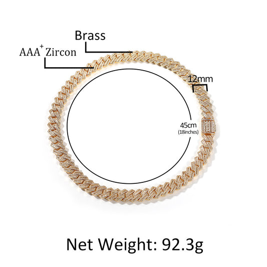 Iced Out Cuban Link Chain Necklace & Bracelet Set with Square Cubic Zirconia, Gold Plated Statement Hip Hop Jewelry for Women and Men
