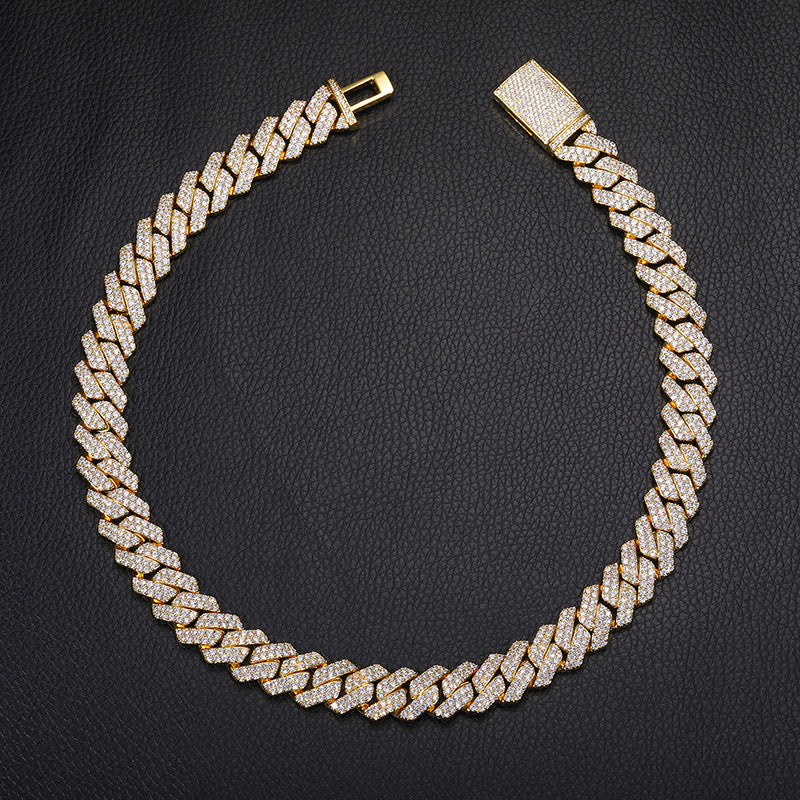 12mm Iced Out Double Row Cuban Link Chain Necklace or Bracelet in Moissanite Look product image