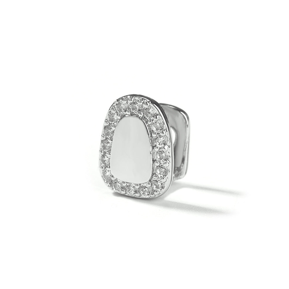 European Style Crystal Tooth Charm for Women – Gold or Silver Plated Copper Statement Dental Jewelry