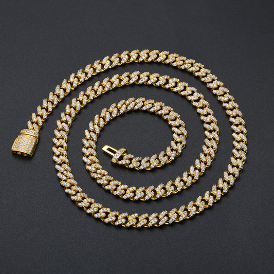 Iced Out Cuban Link Chain Necklace for Men & Women – Geometric Zircon Pendant-Free Statement Hip Hop Jewelry alternate product image