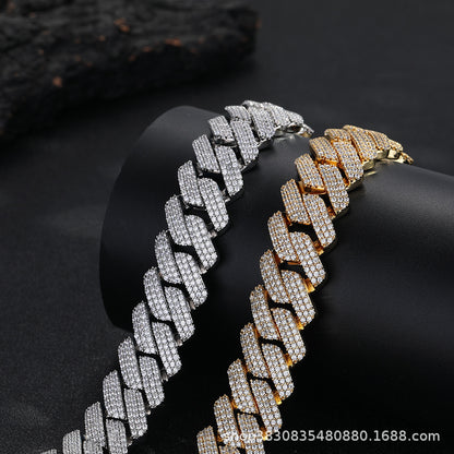20mm Iced Cuban Link Chain Necklace & Bracelet, Cubic Zirconia Inlay, Unisex