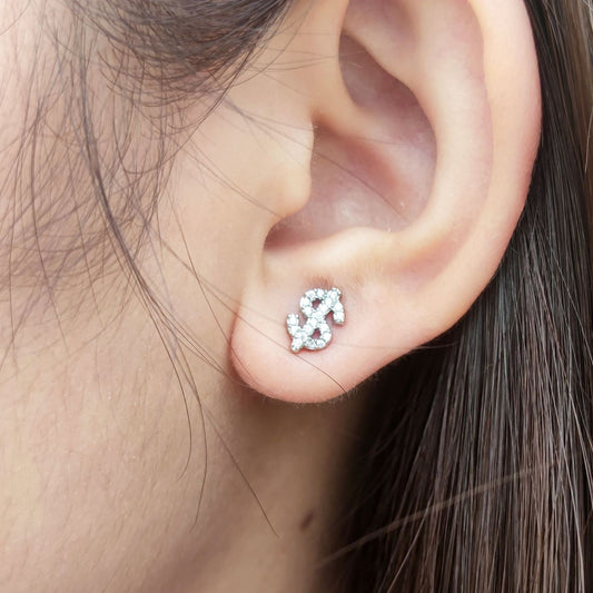 Dollar Sign CZ Stud Hip Hop Earrings with Copper Base - EAR017 alternate product image
