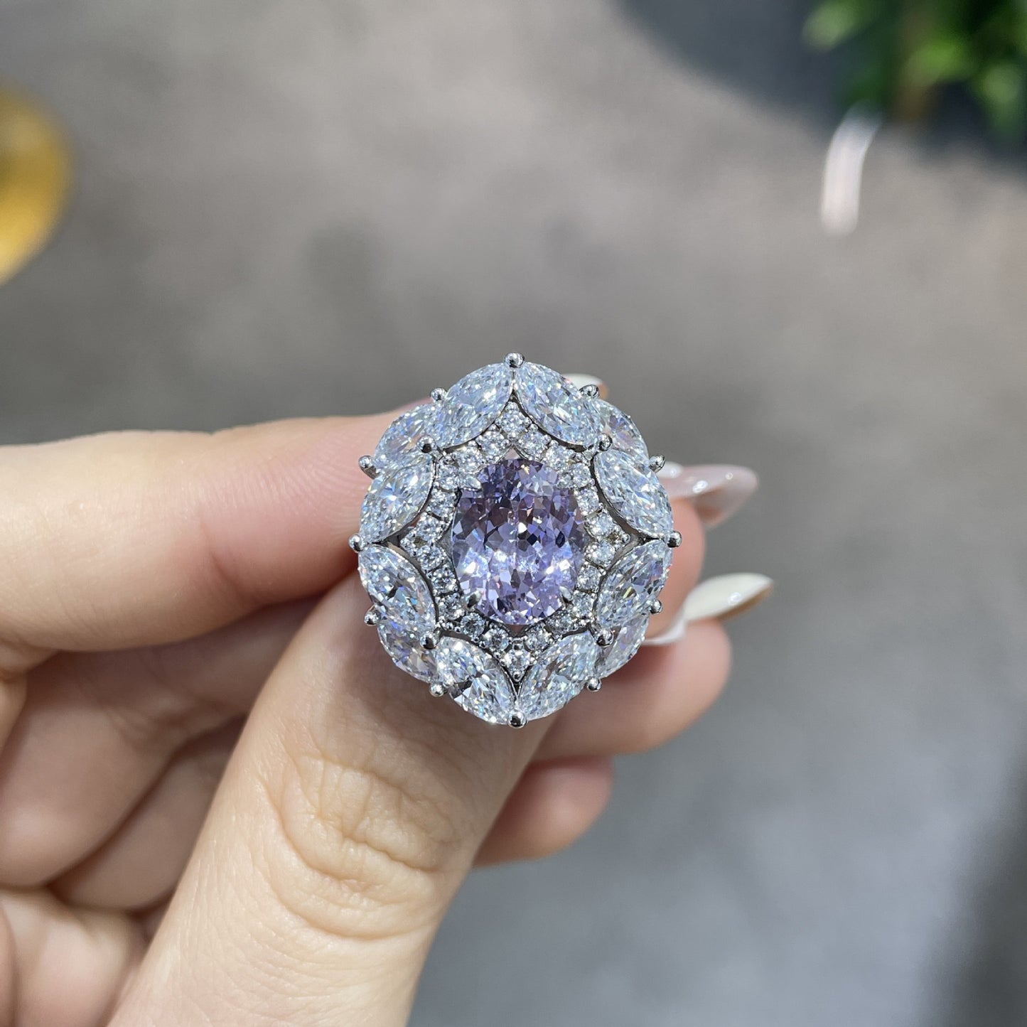 Purple Oval Halo Ring, 3 Carat Look, Promise Ring for Women product image