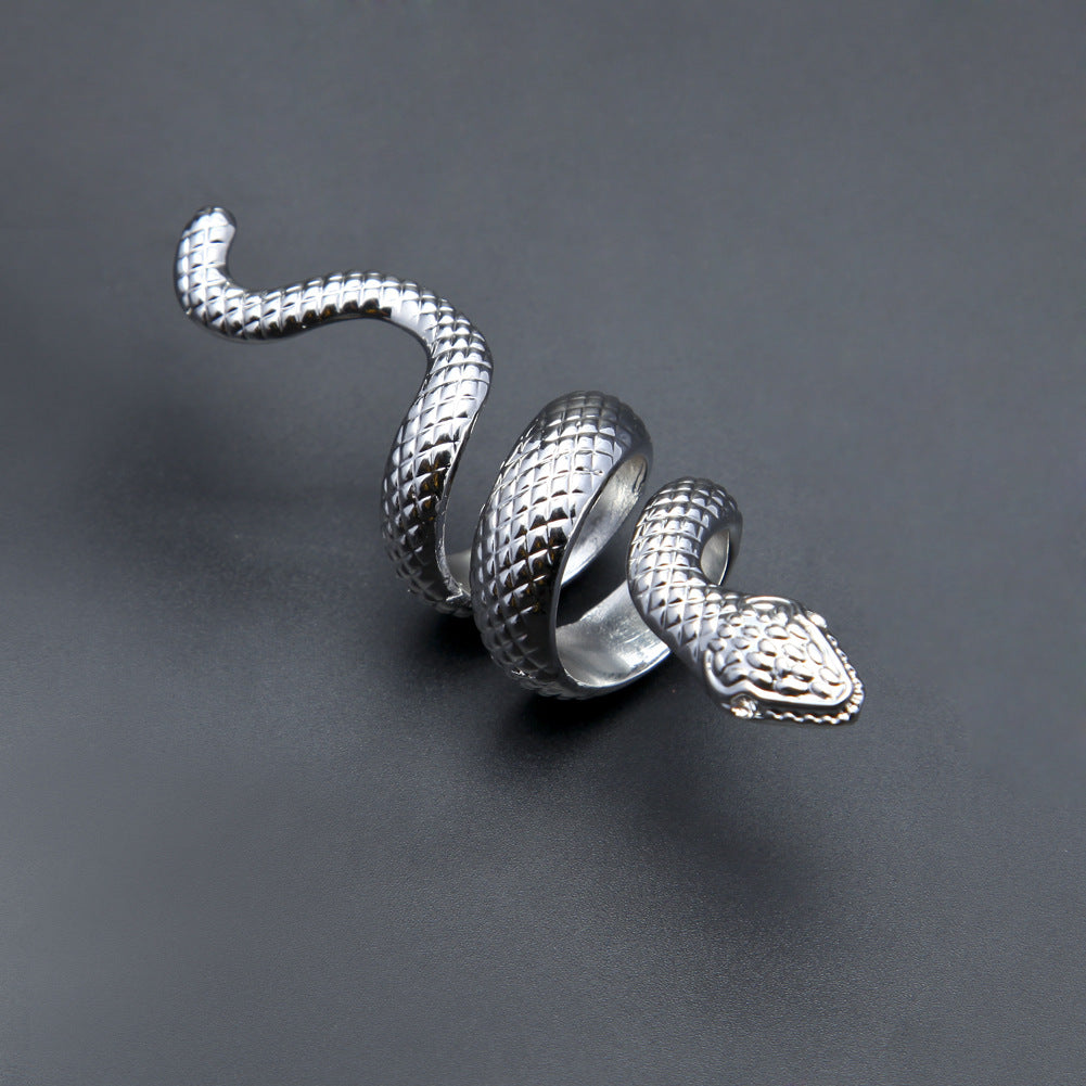 Unisex Snake Statement Ring – Gold Plated or Silver Plated Hip Hop Style Wrap Ring, Size 8 product image