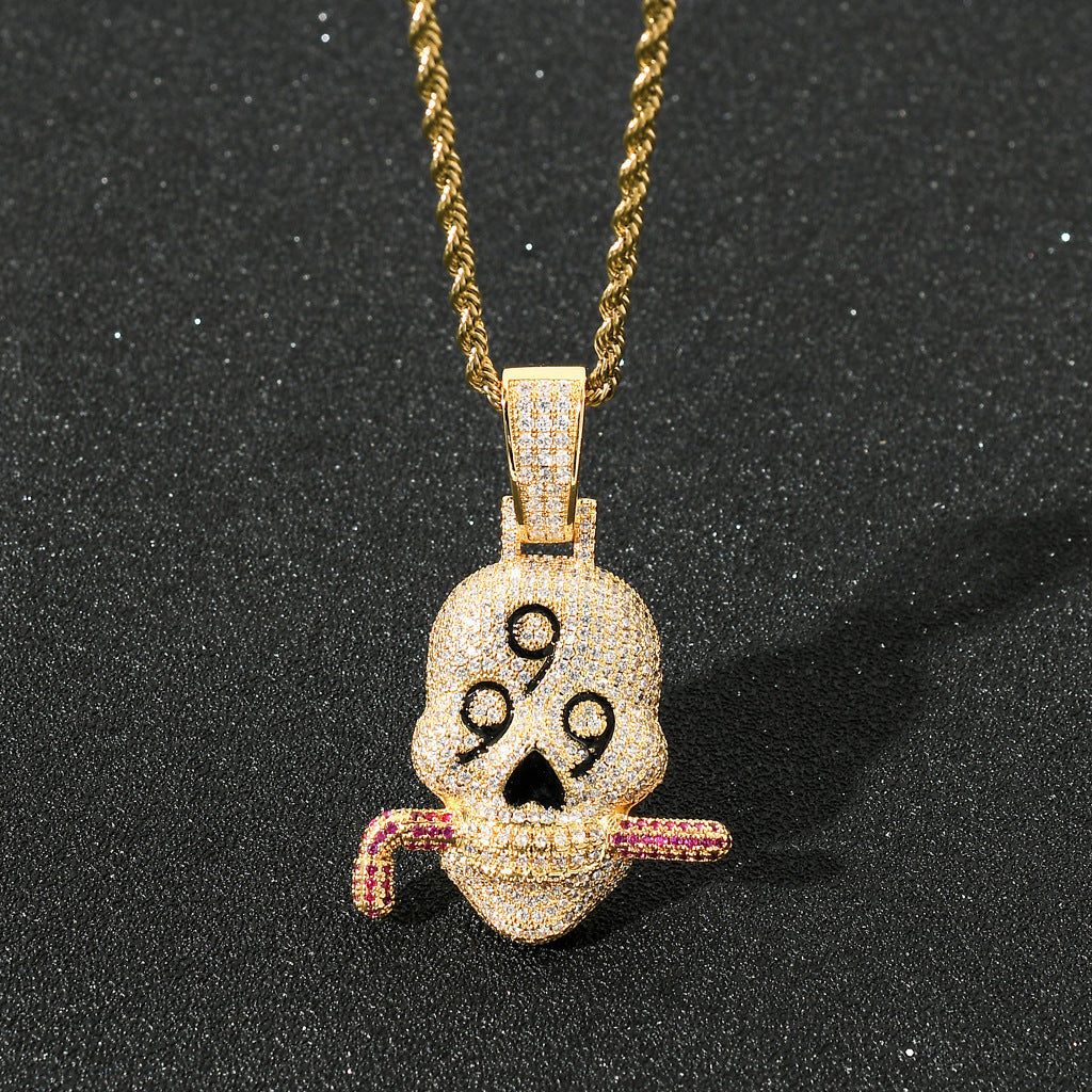 Hip Hop Skull Cubic Zirconia Pendant Necklace for Men and Women