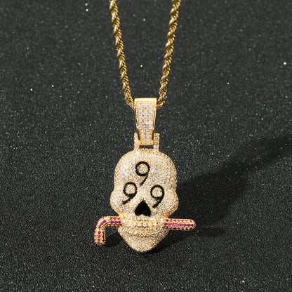 Hip Hop Skull Cubic Zirconia Pendant Necklace for Men and Women