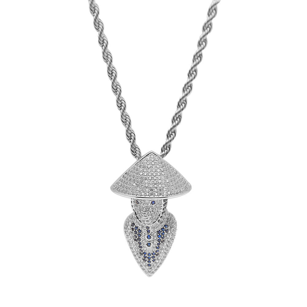 Iced Out Micro Pave Cubic Zirconia Hip Hop Pendant Necklace with 60cm Twist Chain