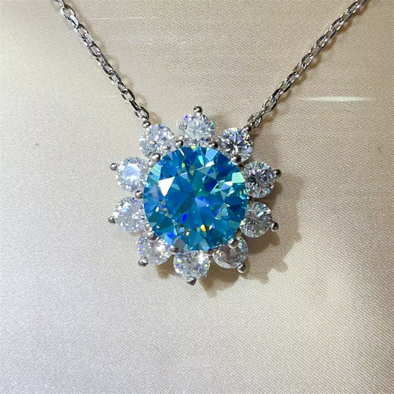 15 Carat Moissanite Flower Pendant Necklace for Women, Color Halo Statement Chain Necklace product image