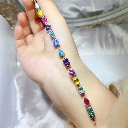 Colorful Irregular Stone Tennis Bracelet for Women, Full Link Bracelet in 16cm 17cm 18cm