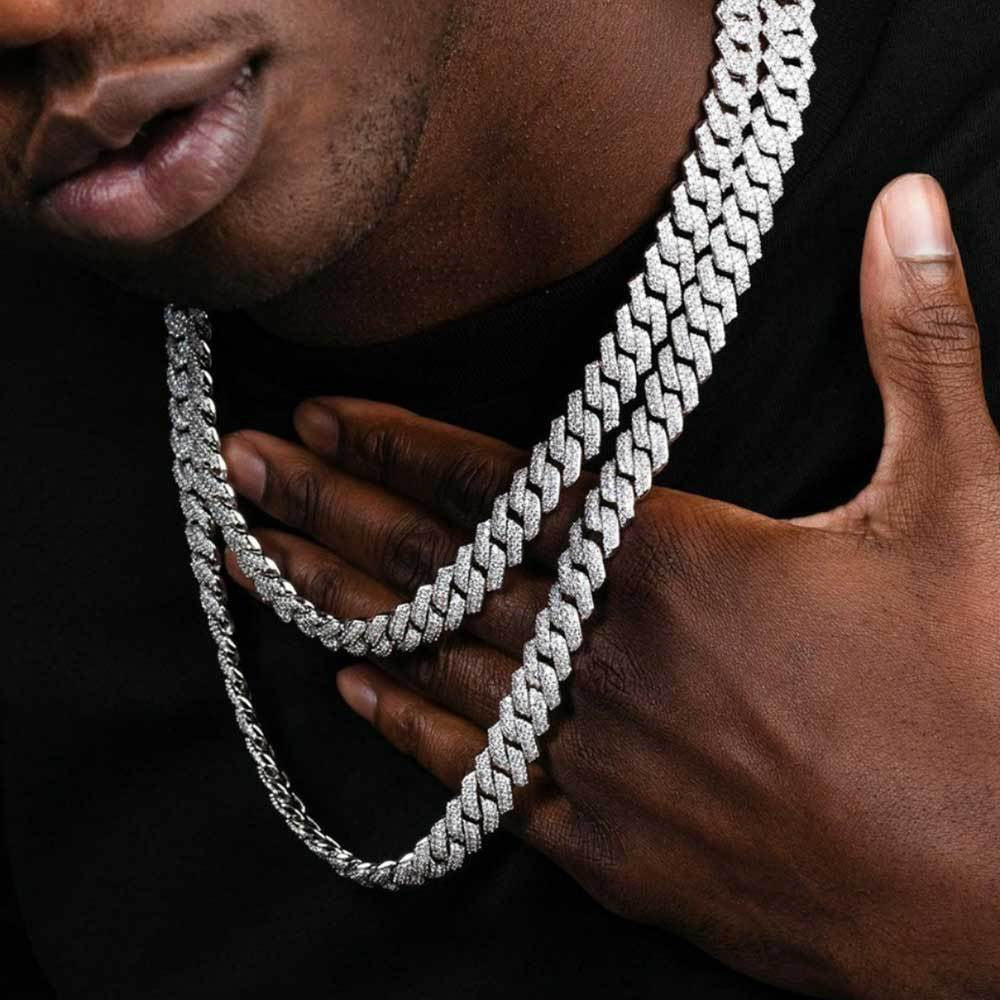Iced Out Cuban Link Chain Bracelet and Necklace, Zircon Hip Hop Jewelry product image