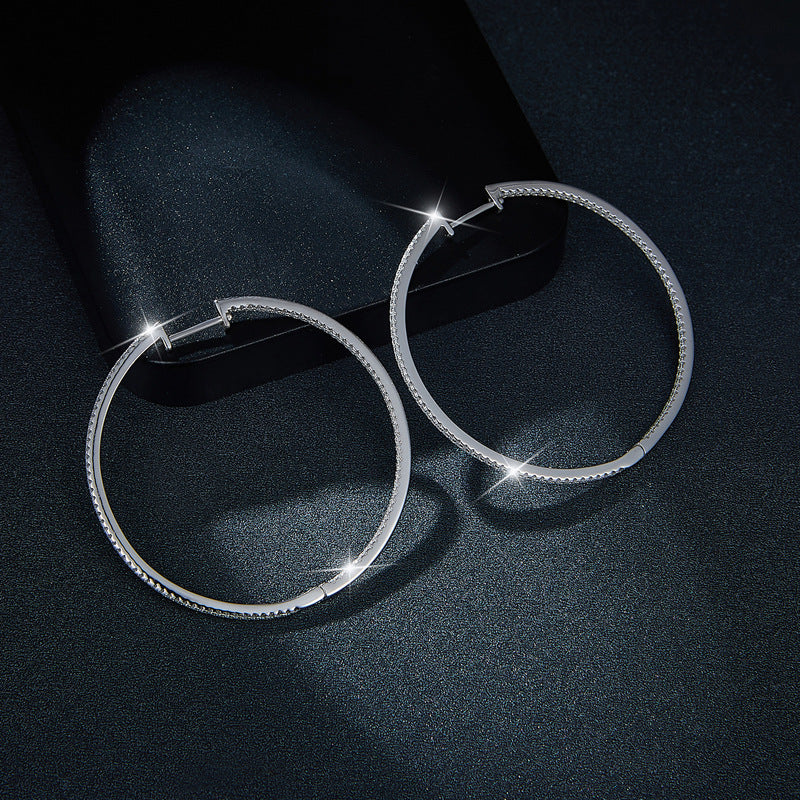 Large 50mm Pavé Hoop Earrings for Women, Round Crystal Hoops product image