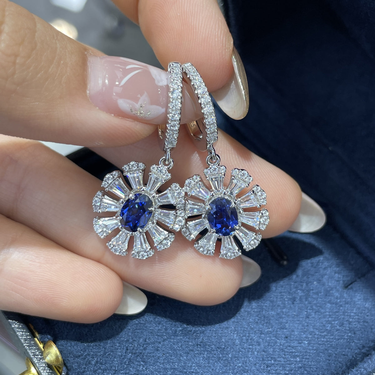 3-Carat Lab-Grown Sapphire Floral Pendant Necklace Set with Earrings & Ring product image