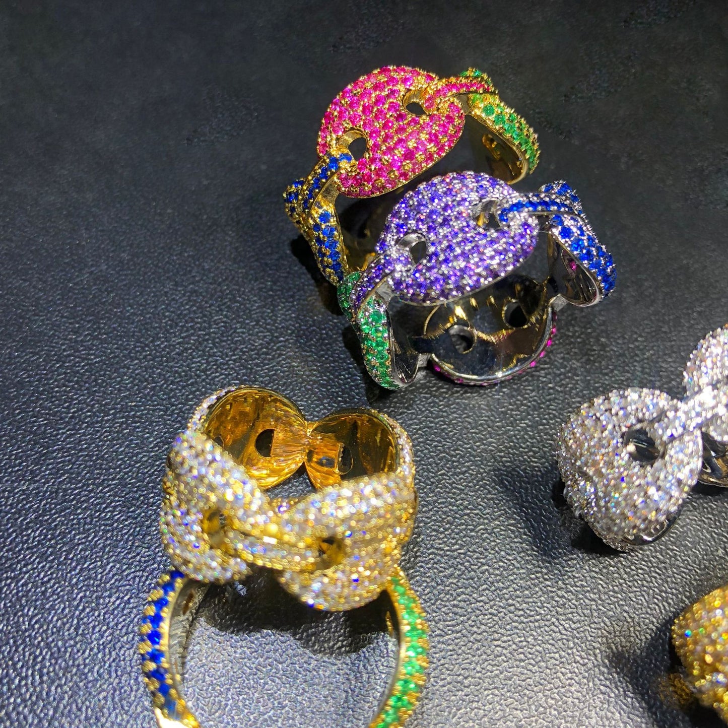 Unisex Hip Hop Round Cubic Zirconia Ring in Gold or Silver Tone