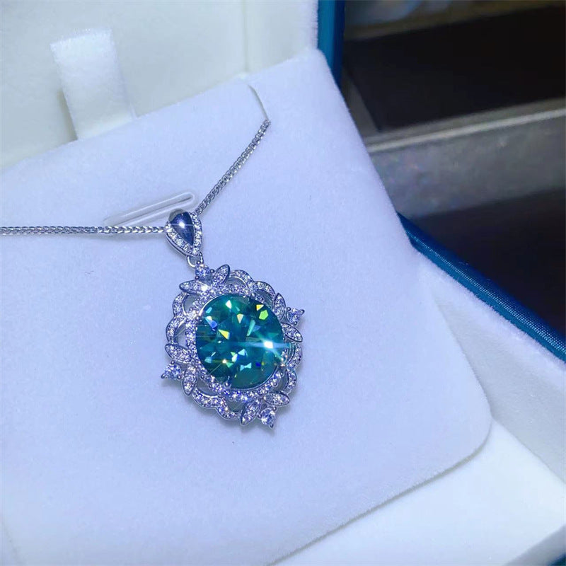 5-Carat Green Moissanite Pendant Necklace with Floral Halo Chain product image