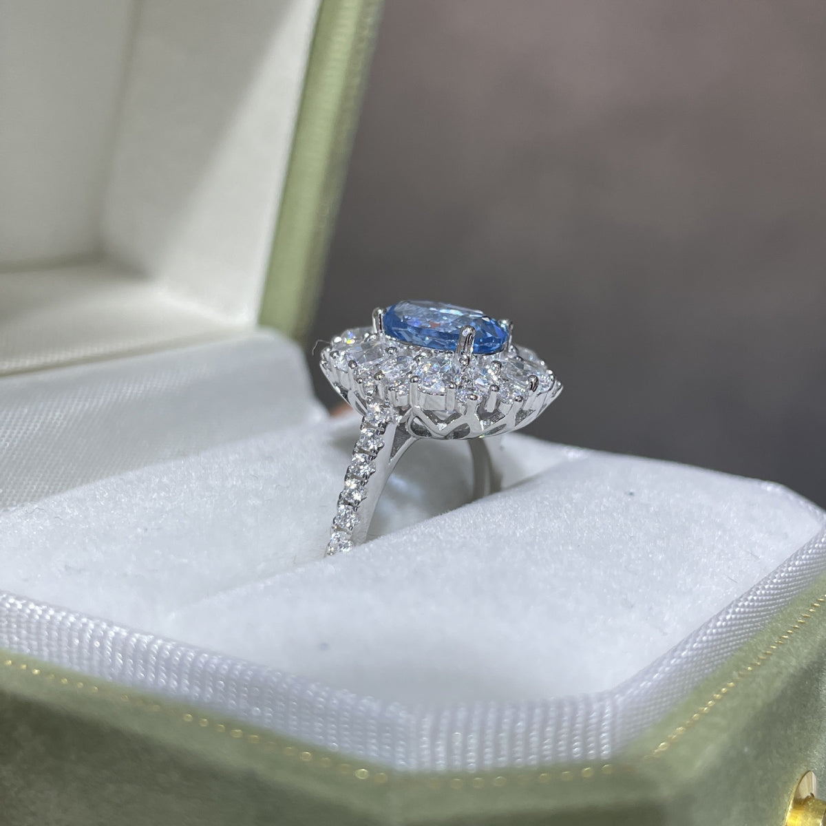925 Silver Oval Blue Halo Ring, Blue Spinel Promise Ring for Women, Daily Wear Ring product image