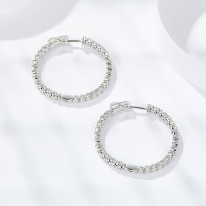 S925 Sterling Silver Hoop Earrings with Clear Stone Pave Detail