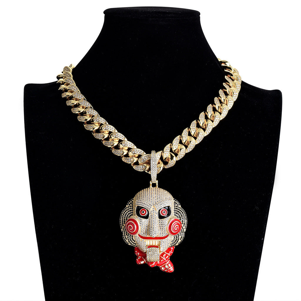 Hip Hop Vintage Sunflower Floral Cubic Zirconia Pendant Necklace for Men and Women