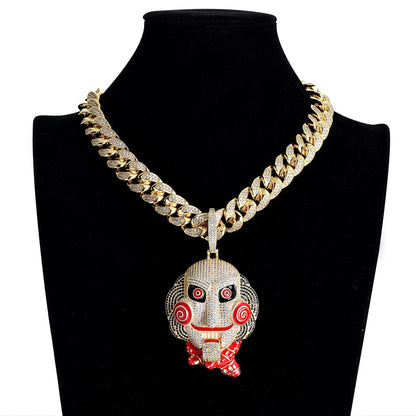 Hip Hop Vintage Sunflower Floral Cubic Zirconia Pendant Necklace for Men and Women