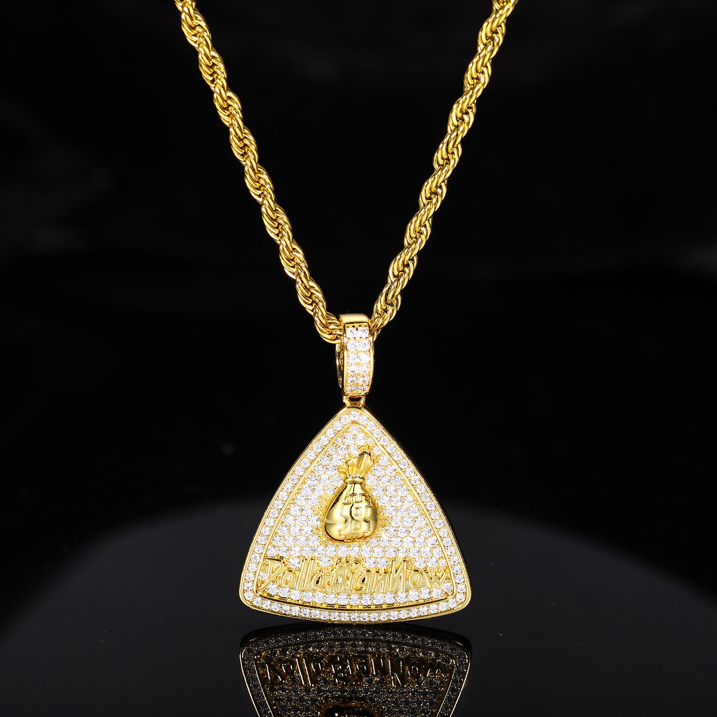 Iced Out Triangle Money Bag Pendant Necklace with Rope Chain product image