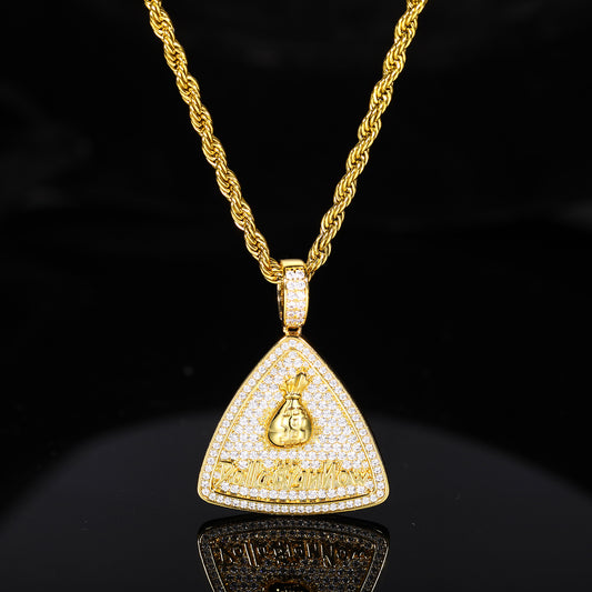 Iced Out Triangle Money Bag Pendant Necklace with Rope Chain alternate product image