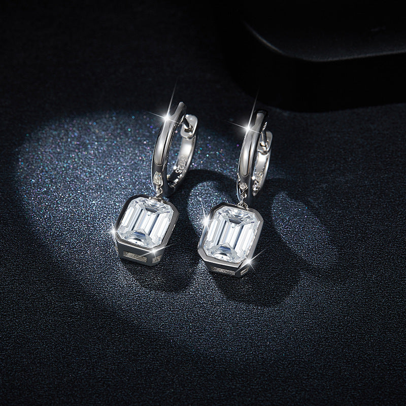 Gold Tone Emerald Cut Clear Stone Drop Earrings for Women product image