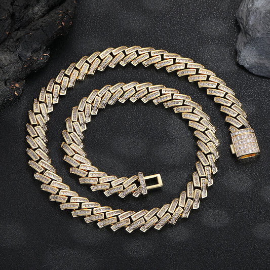 12MM Iced Out Cuban Link Bracelet, Rectangular Stone Hip Hop Chain Bracelet, Unisex