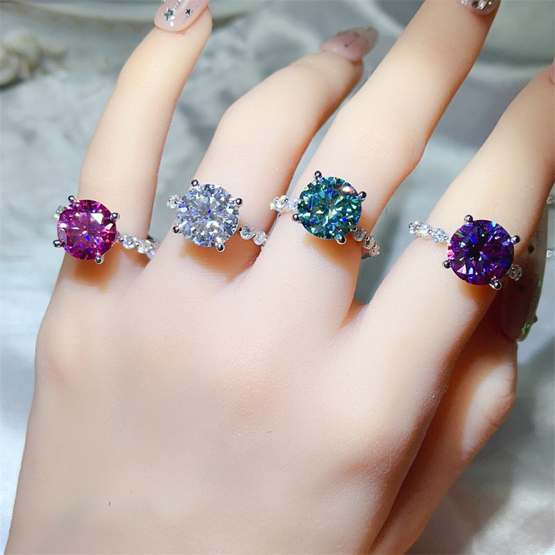 Moissanite Ring for Women, 3 Carat & 5 Carat Round Solitaire Halo Style Engagement Ring product image