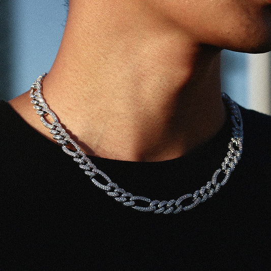 10mm Iced Out Figaro Cuban Link Chain Necklace for Men & Women - Geometric Cubic Zirconia Hip Hop Jewelry alternate product image