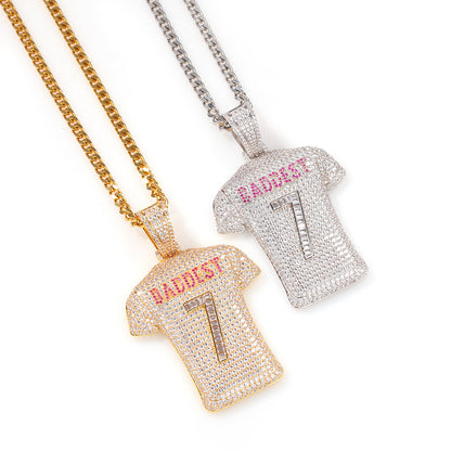Iced Out Jersey Pendant Necklace with Cuban Chain for Men & Women - Gold Plated or Silver Plated Cubic Zirconia Statement Chain