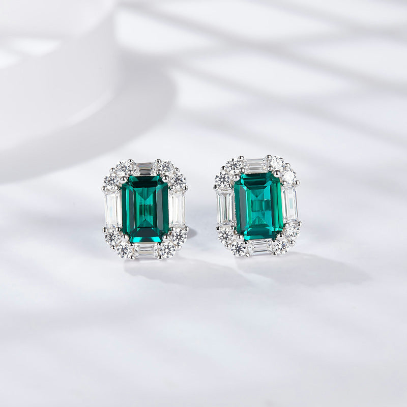Lab-Created Emerald Green Octagon Stud Earrings with Clear Accents product image